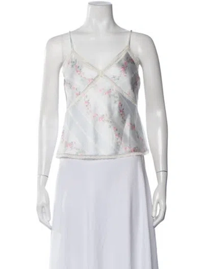 Pre-owned Loveshackfancy Floral Print V-neck Top In White