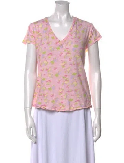Pre-owned Loveshackfancy Floral Print V-neck T-shirt In Pink