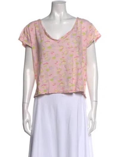 Pre-owned Loveshackfancy Floral Print V-neck T-shirt In Pink
