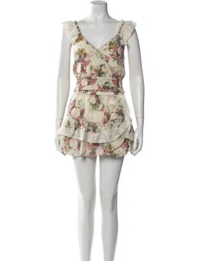 Pre-owned Loveshackfancy Floral Print Whipstitch Trim Skirt Set In Blue