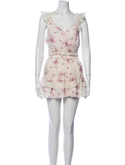 Pre-owned Loveshackfancy Floral Print Whipstitch Trim Skirt Set In Neutrals