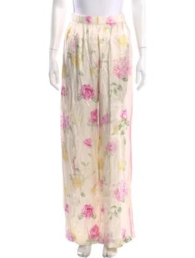 Pre-owned Loveshackfancy Floral Print Wide Leg Pants In Neutral