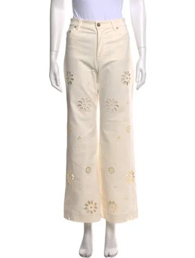 Pre-owned Loveshackfancy Floral Print Wide Leg Pants In Neutral