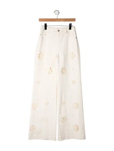 Pre-owned Loveshackfancy Floral Print Wide Leg Pants In Neutrals