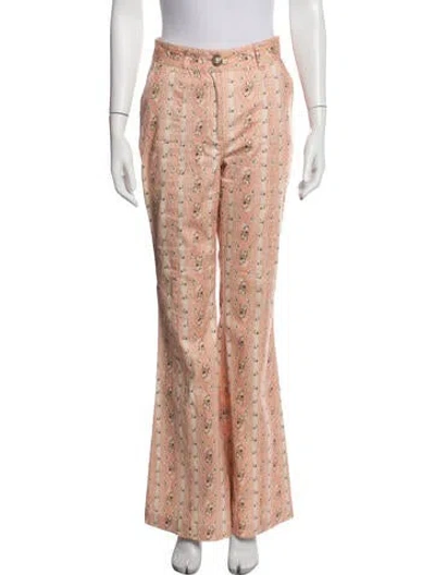 Pre-owned Loveshackfancy Floral Print Wide Leg Pants In Pink