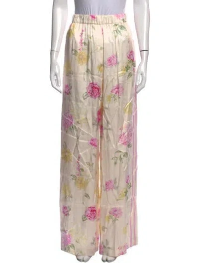 Pre-owned Loveshackfancy Floral Print Wide Leg Pants W/ Tags In Neutrals