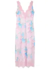 Loveshackfancy Floral Printed Satin Maxi Dress In Pink