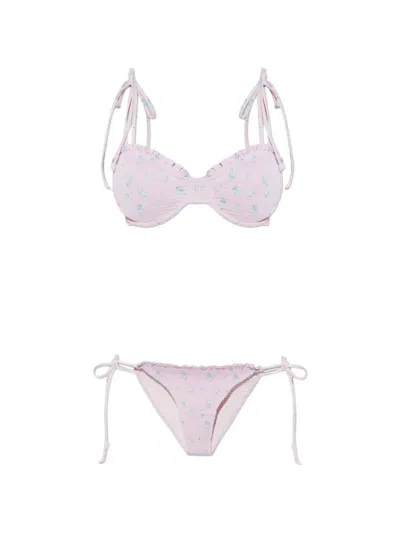 Loveshackfancy Floral Ruffled Bikin In Purple