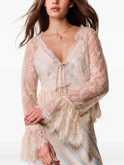 Loveshackfancy Floral-pattern Blouse In Neutral