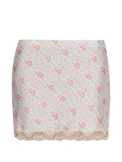 Loveshackfancy Floral-print Lace-trim Mini Skirt In Pink