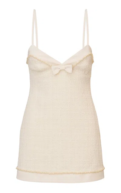 Loveshackfancy Florencio Embellished Tweed Mini Dress In White