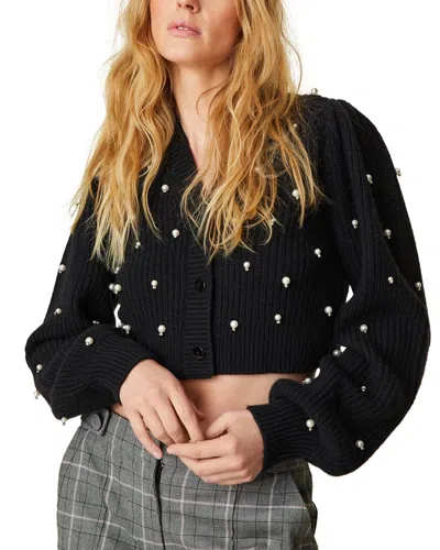 Loveshackfancy Frances Wool & Cashmere-blend Crop Cardigan In Black