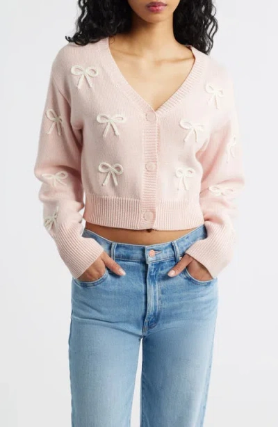 Loveshackfancy Francette Bow Cotton & Wool Cardigan In Pink