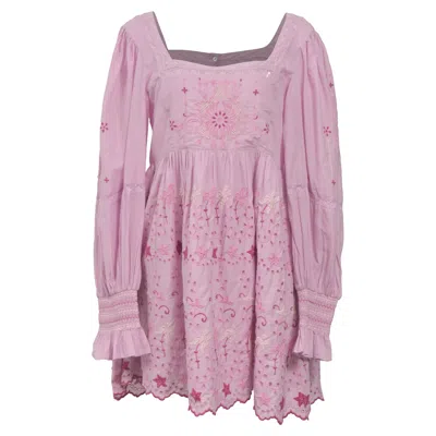 Pre-owned Loveshackfancy Freja Mini Dress In Light Pink Cotton