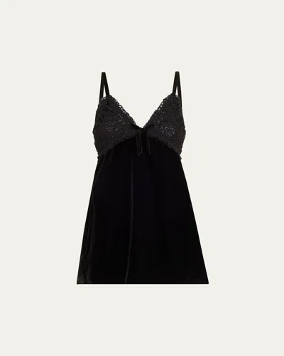 Loveshackfancy Ganette Velvet Mini Dress In Black