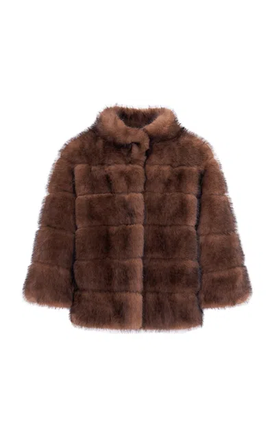 Loveshackfancy Gelman Faux Fur Jacket In Brown