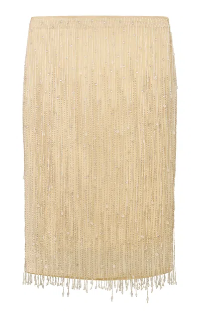 Loveshackfancy Giavanna Disco Beaded Fringe Midi Skirt In Yellow