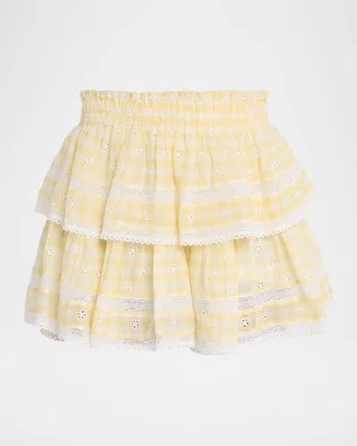 Loveshackfancy Gingham Eyelet Ruffle Mini Skirt In Yellow
