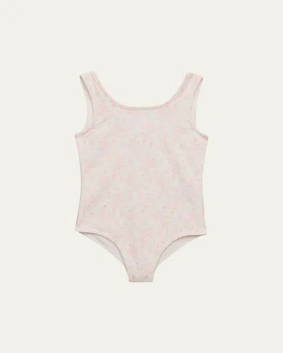 Loveshackfancy Kids' Girl's Aldora Bow Print Swimsuit In Pink