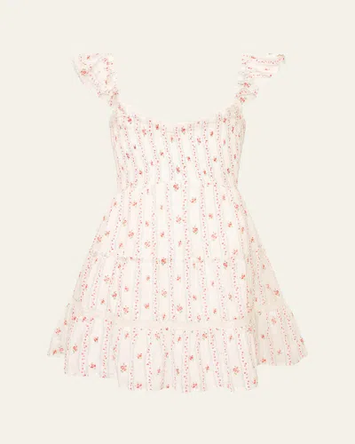 Loveshackfancy Kids' Girl's Avenora Tween Tiered Floral Mini Dress In Multi