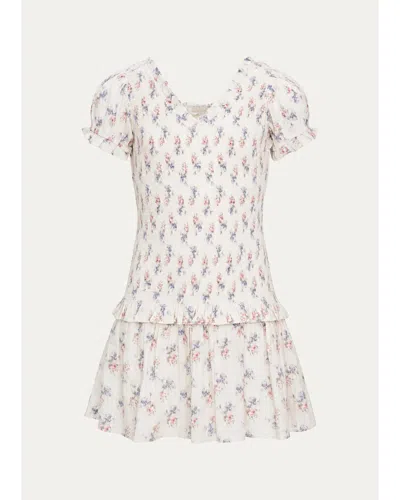 Loveshackfancy Kids' Girl's Banson Smocked Floral Mini Dress In Neutral