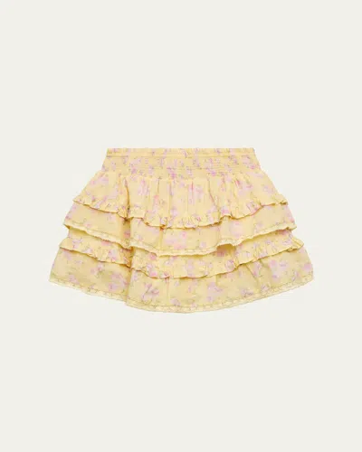 Loveshackfancy Kids' Girl's Billie Tween Tiered Mini Skirt In Yellow