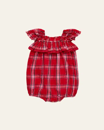 Loveshackfancy Kids' Girl's Carlita Tartan Pinafore Romper In Red