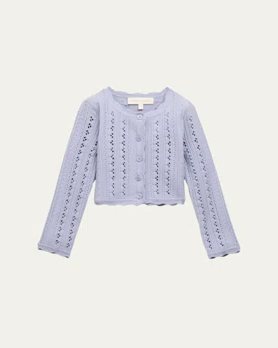 Loveshackfancy Kids' Girl's Emlynn Stretch Pointelle Cardigan In Blue