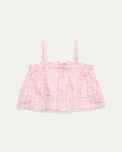 Loveshackfancy Kids' Girl's Fiorella Gingham Top In Pink