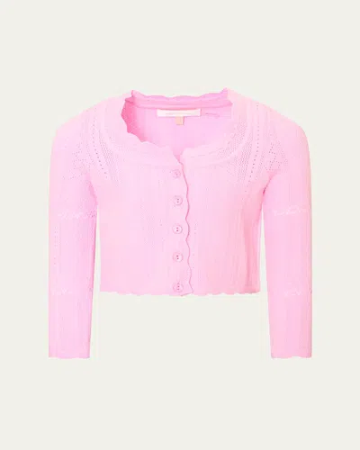 Loveshackfancy Kids' Girl's Gemna Pointelle Cardigan Sweater In Pink