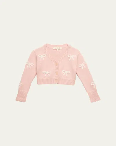 Loveshackfancy Kids' Girl's Jayne Bow Embroidered Cardigan
