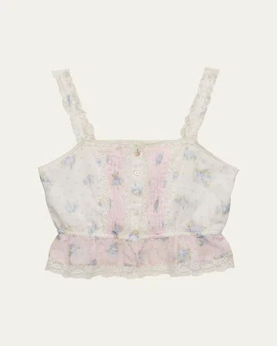 Loveshackfancy Kids' Girl's Jessamine Mixed Print Top In Neutral