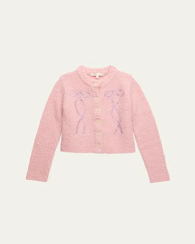 Loveshackfancy Kids' Girl's Journelle Embellished Cardigan In Pink