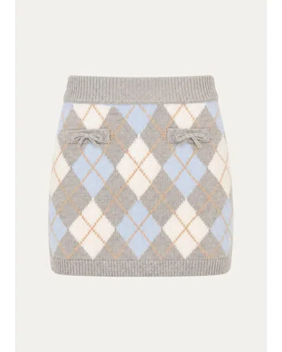 Loveshackfancy Kids' Girl's Karie Argyle Mini Skirt In Gray