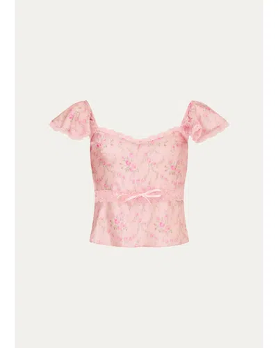 Loveshackfancy Kids' Girl's Lelani Silk-blend Top In Pink