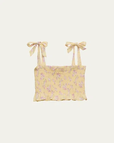 Loveshackfancy Kids' Girl's Merrinelle Smocked Floral Cotton Crop Top