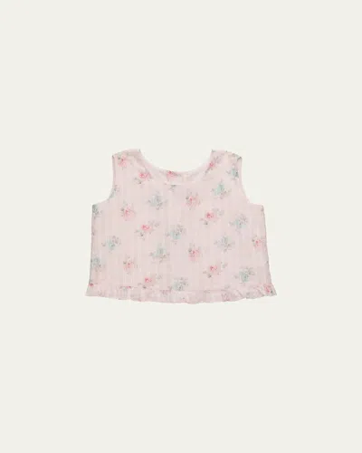Loveshackfancy Kids' Girl's Nue Sleeveless Floral Cotton Top In Neutral
