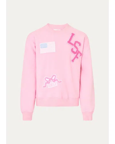 Loveshackfancy Kids' Girl's Palo Varsity Pullover Sweatshirt In Pink