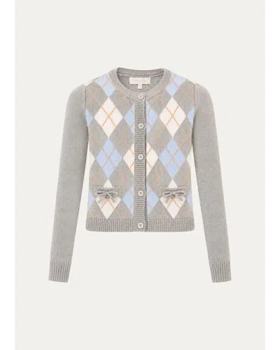 Loveshackfancy Kids' Girl's Renilly Argyle Cardigan In Gray
