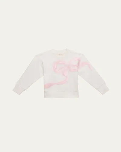 Loveshackfancy Kids' Girl's Serafina Sequin Bow Sweatshirt In White