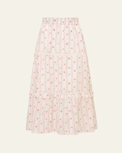 Loveshackfancy Kids' Girl's Tween Colina Striped Floral Cotton Skirt In Multi