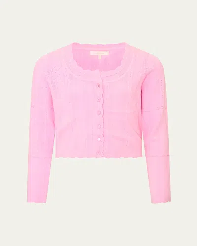 Loveshackfancy Kids' Girl's Tween Gemna Pointelle Cardigan Sweater In Neutral