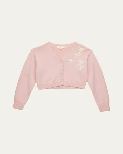 Loveshackfancy Kids' Girl's Tween Jayne Bow Embroidered Cardigan