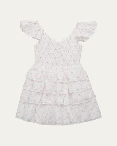 Loveshackfancy Kids' Girl's Tween Linoette Floral Cotton Dress In White