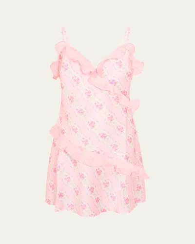 Loveshackfancy Kids' Girl's Tween Lomina Ruffled Floral Mini Dress In Pink