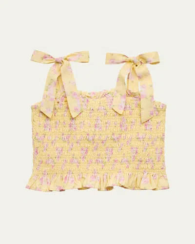 Loveshackfancy Kids' Girl's Tween Merrinelle Smocked Crop Top In Yellow