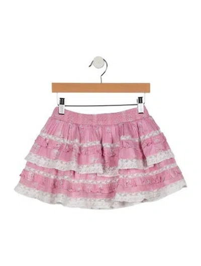 Pre-owned Loveshackfancy Kids' Girls' Crochet Trim Mini Skirt In Pink
