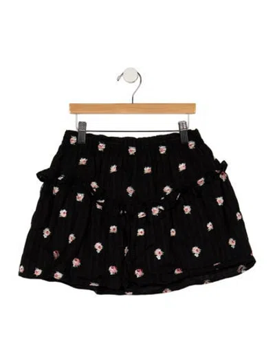 Pre-owned Loveshackfancy Kids' Girls' Embroidered Floral Print Skirt In Black