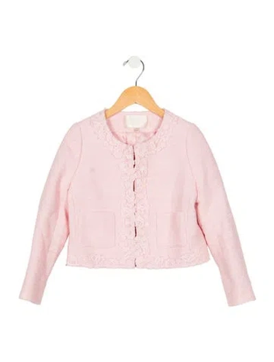 Pre-owned Loveshackfancy Kids' Girls Embroidered Hook And Eye Closure Jacket In Pink