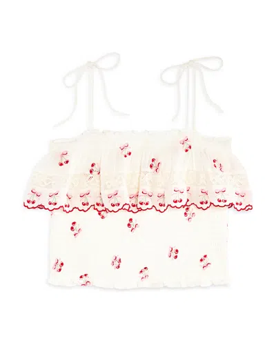 Loveshackfancy Girls' Fatima Cherry Embroidered Smocked Top - Big Kid